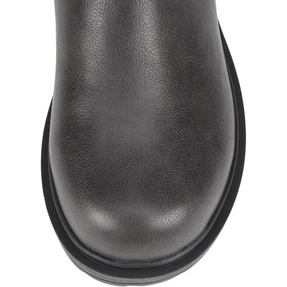 Women Grey Pu Lug Sole Low Chunky Heel Chelsea Double Elastic Ankle Booties - Picture 6 of 6